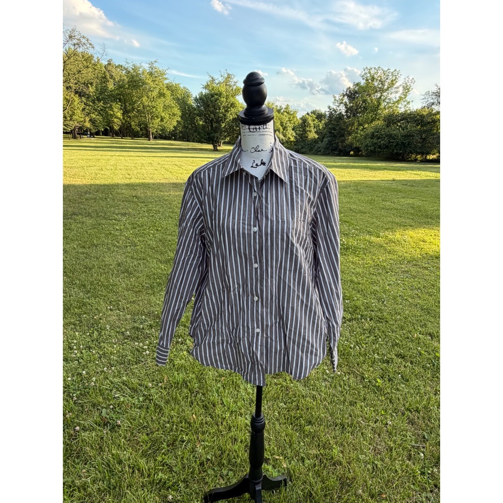Samsoe Samsoe Salova Brown White Striped Portuguese Fabric Pocket Shirt Size S